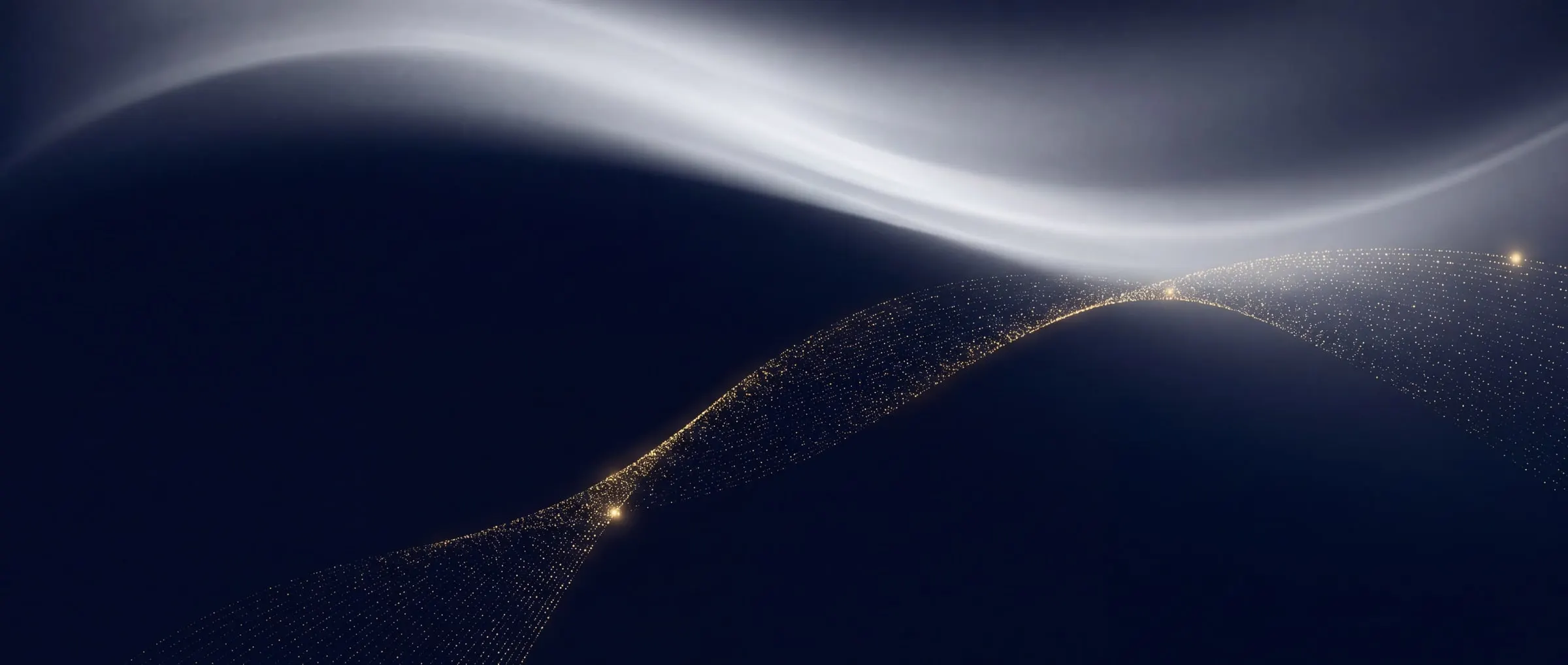 A sweep of golden particles arcing across deep navy blue